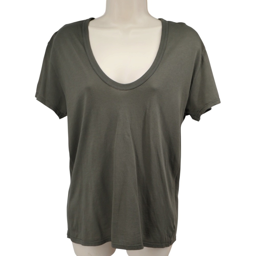 AG Adriano Goldschmied Olive Cotton Scoop Neck Boyfriend Tee Exposed Seam S NWOT